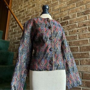 VTG 80s Paisley Floral Boho Hippie Ornate Blazer Button Front Metallic Jacket